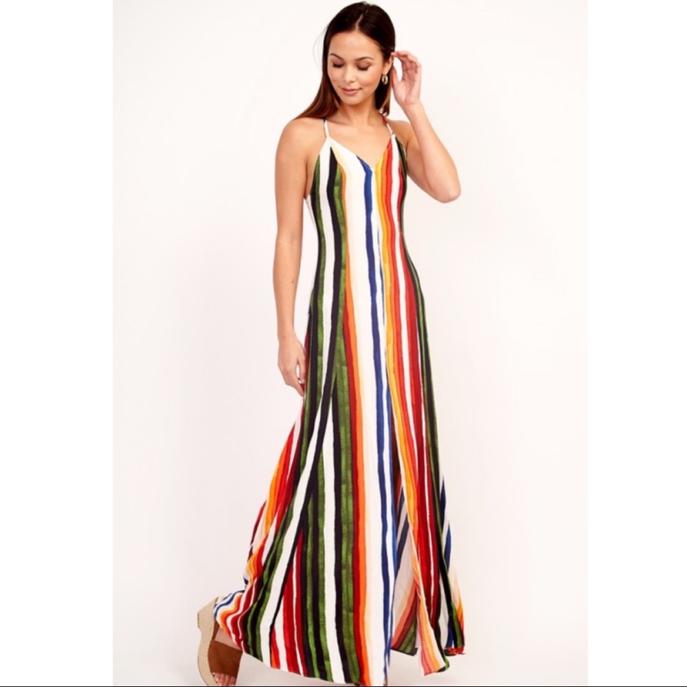 Olivaceous Rainbow Stripe Tank Maxi Dress